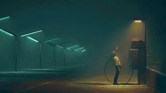 Simon St Lenhag Street Light Futuristic Night HD Wallpaper
