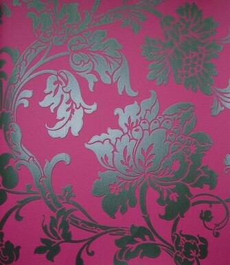 Pink And Black Metallic Damask Wallpaper Floral Print
