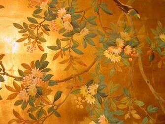 Four Panels Chinese Hand Painted Wallpaper In Gold Leaf At 1stdibs