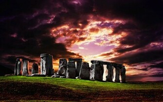 Stonehenge Wallpaper Met Heuvel Gras En Zonsondergang