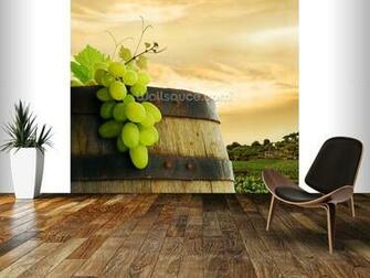 Wine Barrel And Grapes Wall Mural Wallpaper