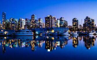 Landscapes Canada Vancouver Boats City Lights Skyline Reflections