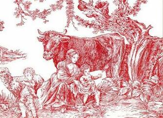 Red And White Toile De Jouy Wallpaper