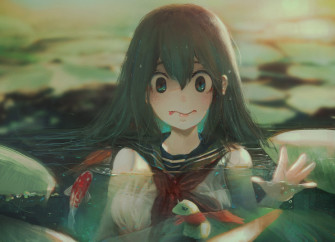 Sailor Uniform Pond Water Digital Art Anime