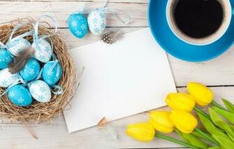 Wallpaper Coffee Easter Tulips Yellow Wood Cup