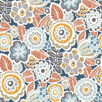 Navy Floral Wallpaper