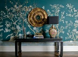 Peacock Blue Wallpaper Eclectic Entrance Foyer Mmr Interiors