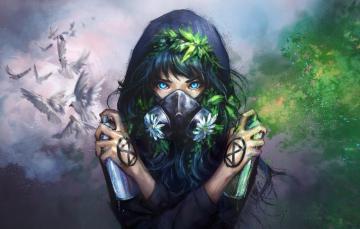 Wallpaper Green Girl White Graffiti Nature Art Blue Eyes