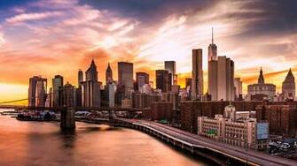 Brooklyn Bridge Manhattan New York Usa East River Harbour