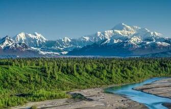 Wallpaper Forest Mountains River Alaska Denali