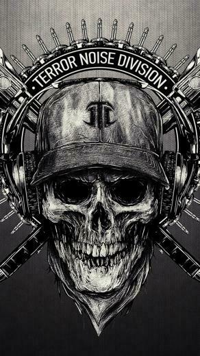 Pin Terror Noise Division Drawing Skull Cap Headphones Hammer Chain On