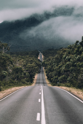 Empty Road Between Trees With Cloudy Sky Photo Australia
