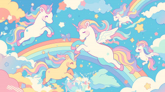 Cute Unicorns Rainbows Sky Happy Desktop Wallpaper Pre