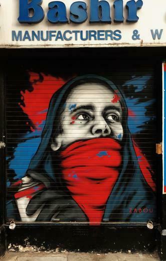 Man With Hoodie And Red Mask Painting Photo Graffiti Image