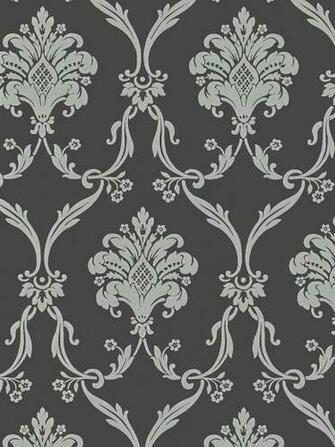 Silver On Dark Gray Victorian Damask Wallpaper Private