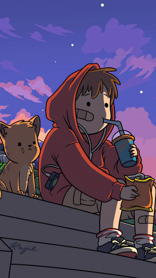 Anime Boy Chill Eating Snack With Puppy 4k Wallpaper iPhone HD