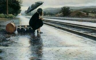 Waiting The Rail In Rain Beautiful HD Wallpaper
