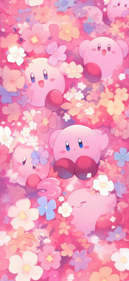 Kirby Playing Among The Flowers Art Wallpaper