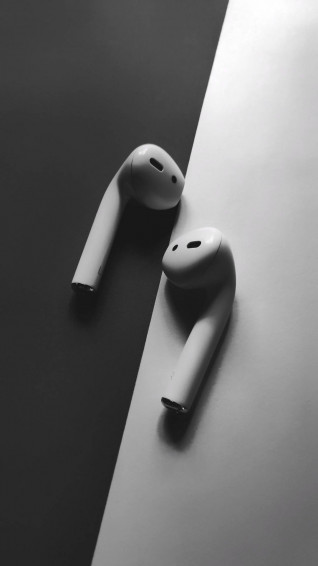 Monochromatic Apple Airpods Wallpaper