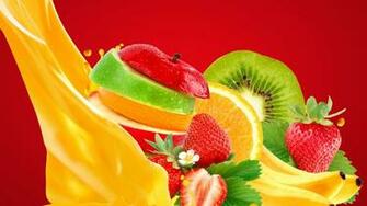 Wallpaper Apple Banana Strawberry Orange Juice Food