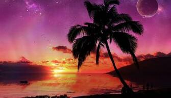 Tropical Island Sunset Wallpaper