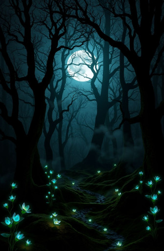 Dark Forest With Moon Wallpaper
