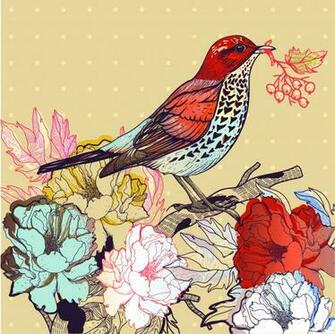 Birds Vector Name Hand Drawn Floral Background With
