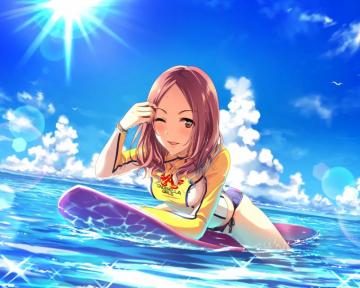 Desktop Wallpaper Marina Sawada Surfer Anime Girl HD Image
