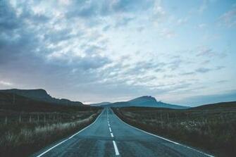 Road Marking Mountains Portree United Kingdom Stock Photo