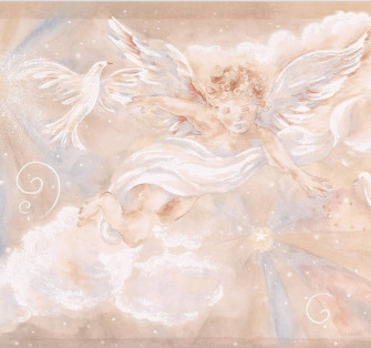 Cupid Dove Clouds Beige Brown Wallpaper Border For Kids Roll