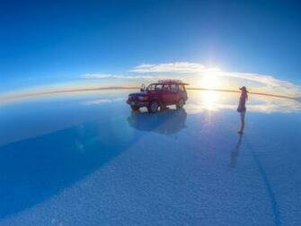 Uyuni Salt Lake Girl Toyota Pickup Sunset Blue Sky Wallpaper