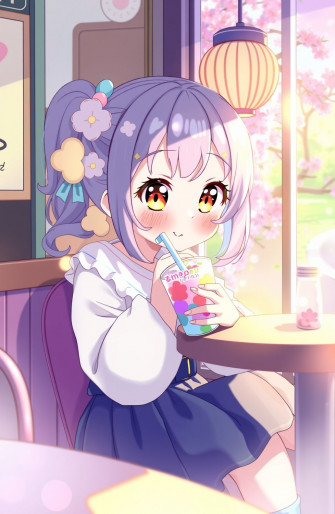 Cute Anime Girl Drinking Boba Wallpaper
