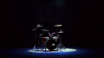 Drum Set On A Black Background Stage Clip