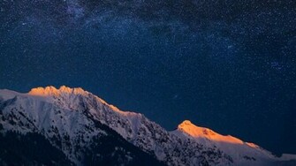 Mountains Winter Snow Stars Night Sky Wallpaper
