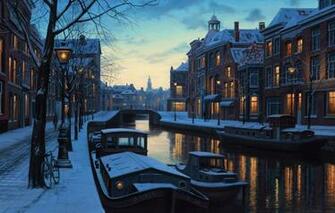 Wallpaper Winter Snow Bridge Bike Lights River Home