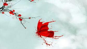 Red Butterfly Flowers Japanese Desktop Pc And