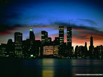 New York Skyline And Twin Towers World Trade Center