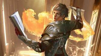 Fantasy Man Phoenix Spellbook Armor Flame