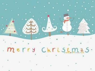 Christmas Illustration Cute Snowman And Trees Wallpaper