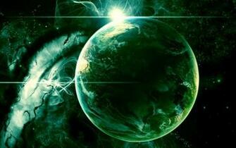 Green Outer Space Planet Wallpaper Stock