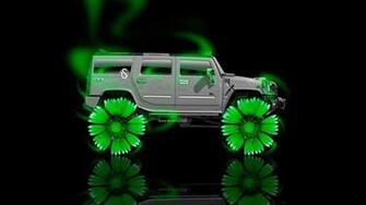 Hummer H2 Fantasy Neon Flowers Car Green HD Wallpaper