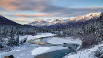Nature Landscape River Snow Winter Mountain Forest Pine