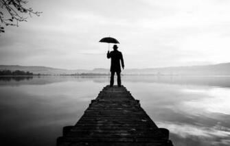 Wallpaper Umbrella Lake Man Pier Image For Desktop Section