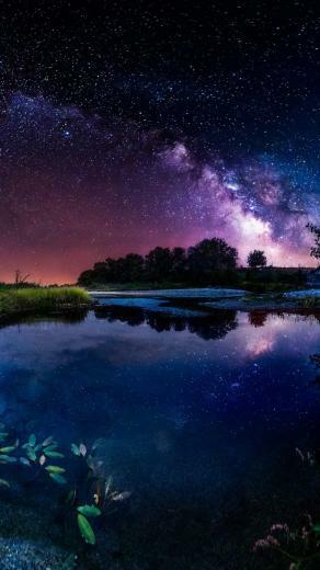 Beautiful Night Pond House Starry Sky Stars iPhone