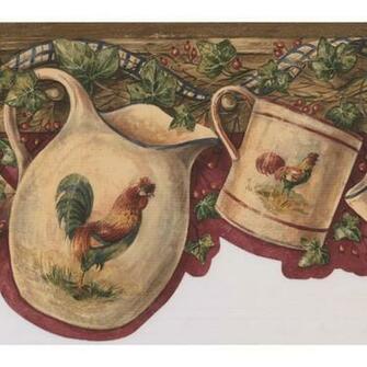 Retro Art White Cup Kettle With Rooster Hanging On Hooks Red