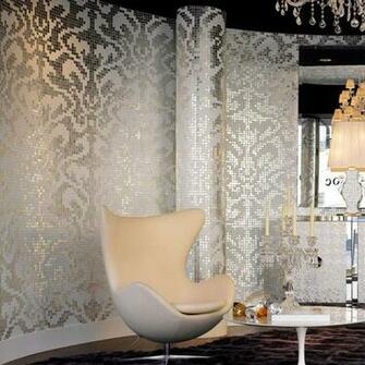 Glass Mosaic Tile Patterns Silver And Cream White Wallpaper Frosted
