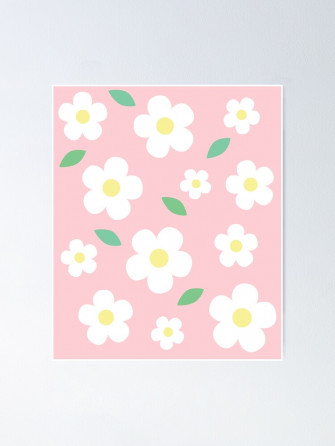 White Flower Pastel Pink Kawaii Cute Cottagecore Aesthetic Poster