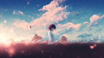 Anime Girl Sunrise Scenery Sky 4k Phone iPhone Wallpaper 4660b