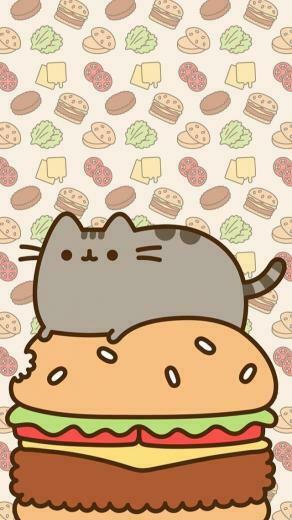 Cheeseburger Pusheen Phone Wallpaper Background