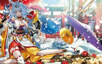 Wallpaper Girl Owl Sword Umbrella Mask Temple Neko Yukata